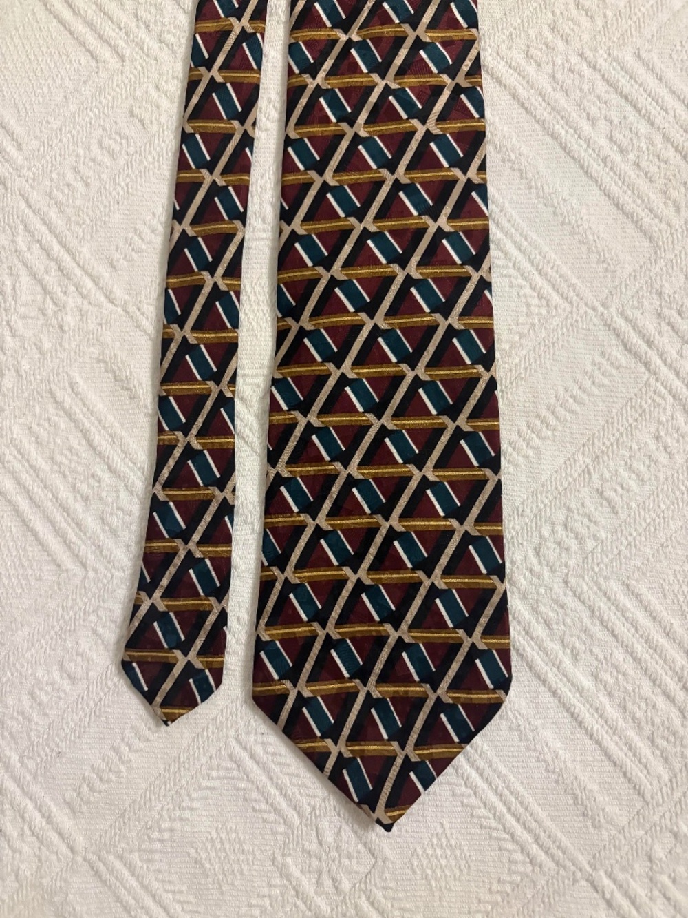 Vintage Ziggurat by Mulberry Neckwear Silk Geometric Abstract Tie Burgundy Teal